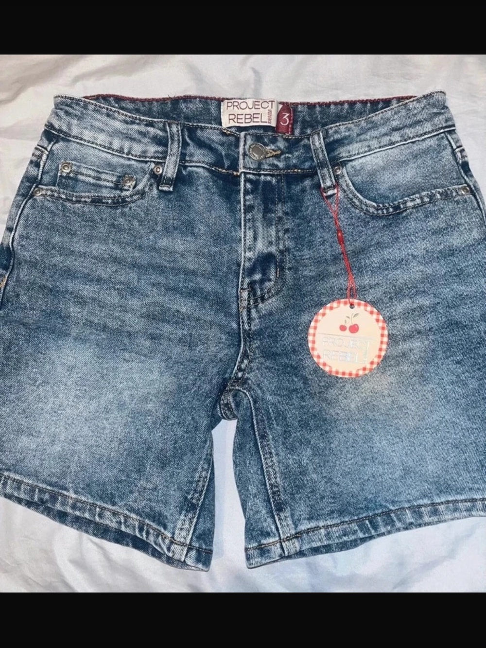 rebels Acid Wash Blue Jean Shorts